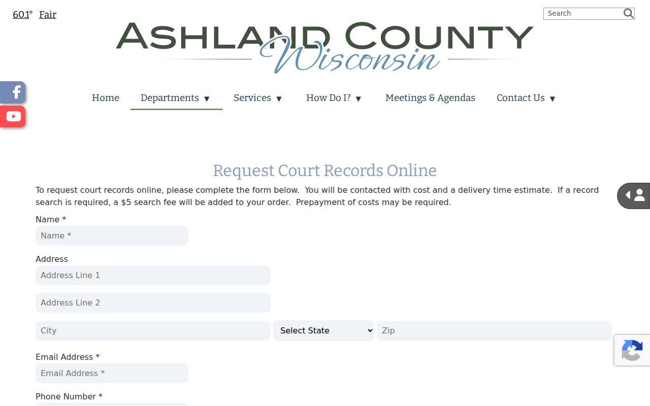 Ashland County court record request form