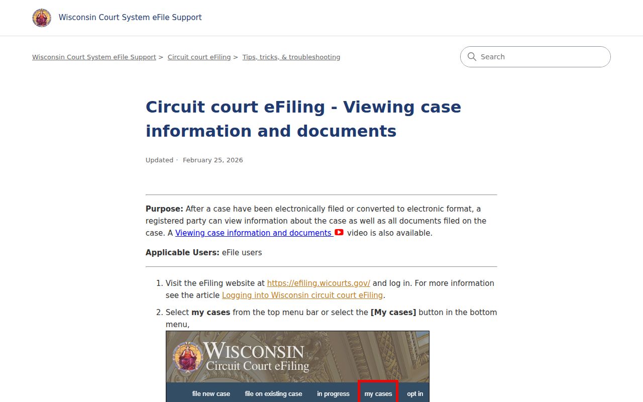 Ashland County case information and eFiling My Cases help