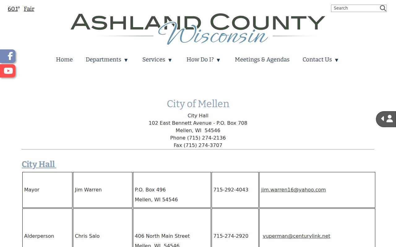 Ashland County municipality page identifying Mellen for docket routing