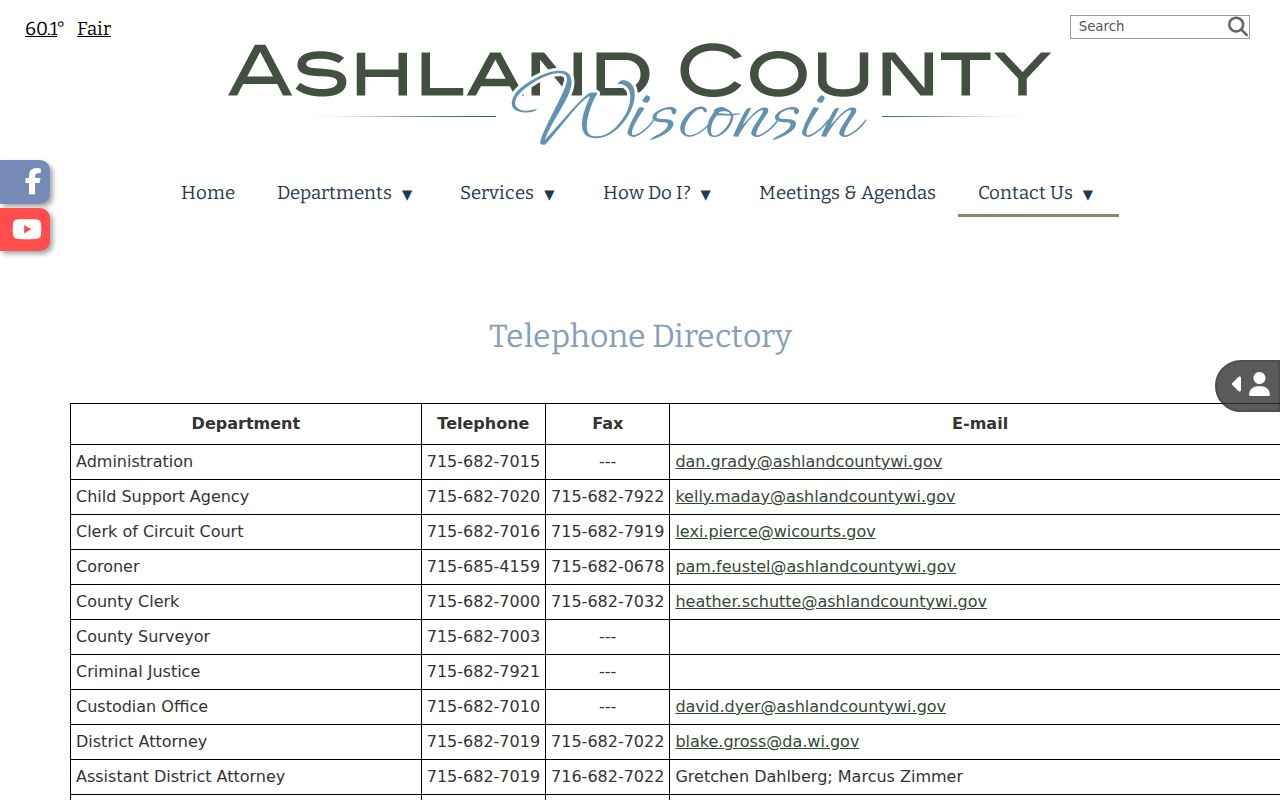 Ashland County court docket directory and clerk contacts